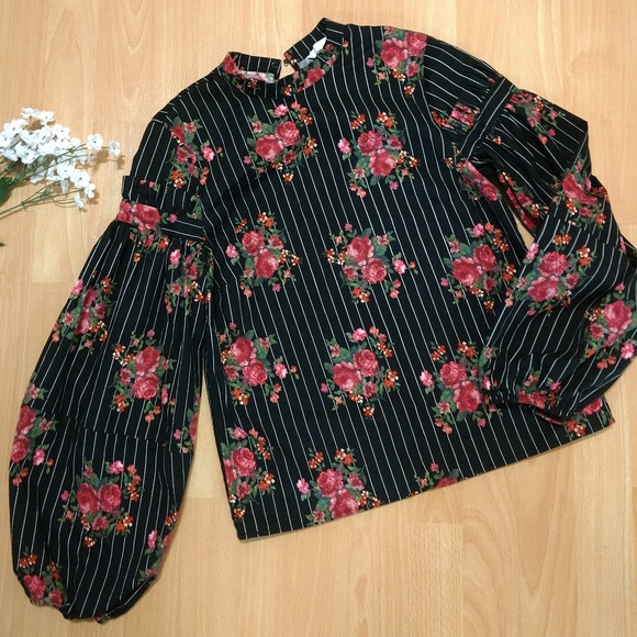 H&M Tops - H&M Floral Black Stripe blouse 4